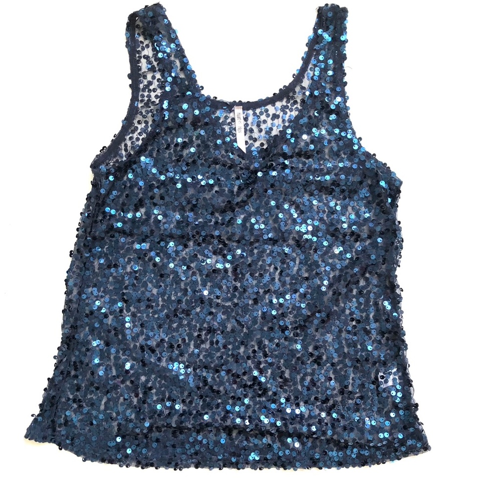 Heart and Hips See through Sequined Dark Blue Top Small Women